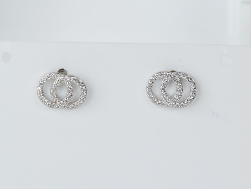Sterling Silver/CZ Double Loop Stud Earring